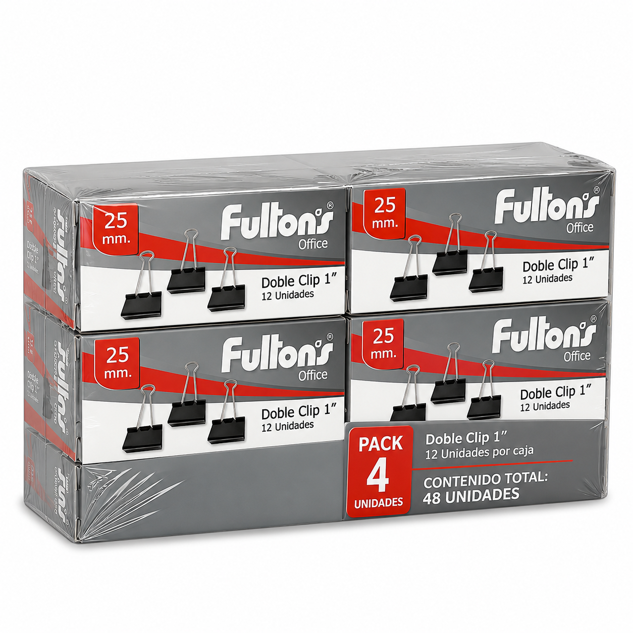 Clip Doble 25mm Metálico Pack 4x12un Fultons