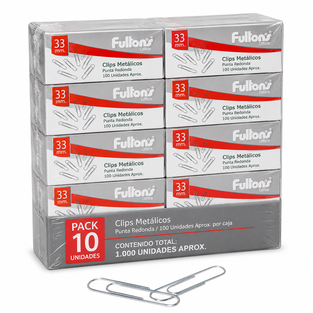 Clip redondo 33mm Metálico Pack 10x100un Fultons