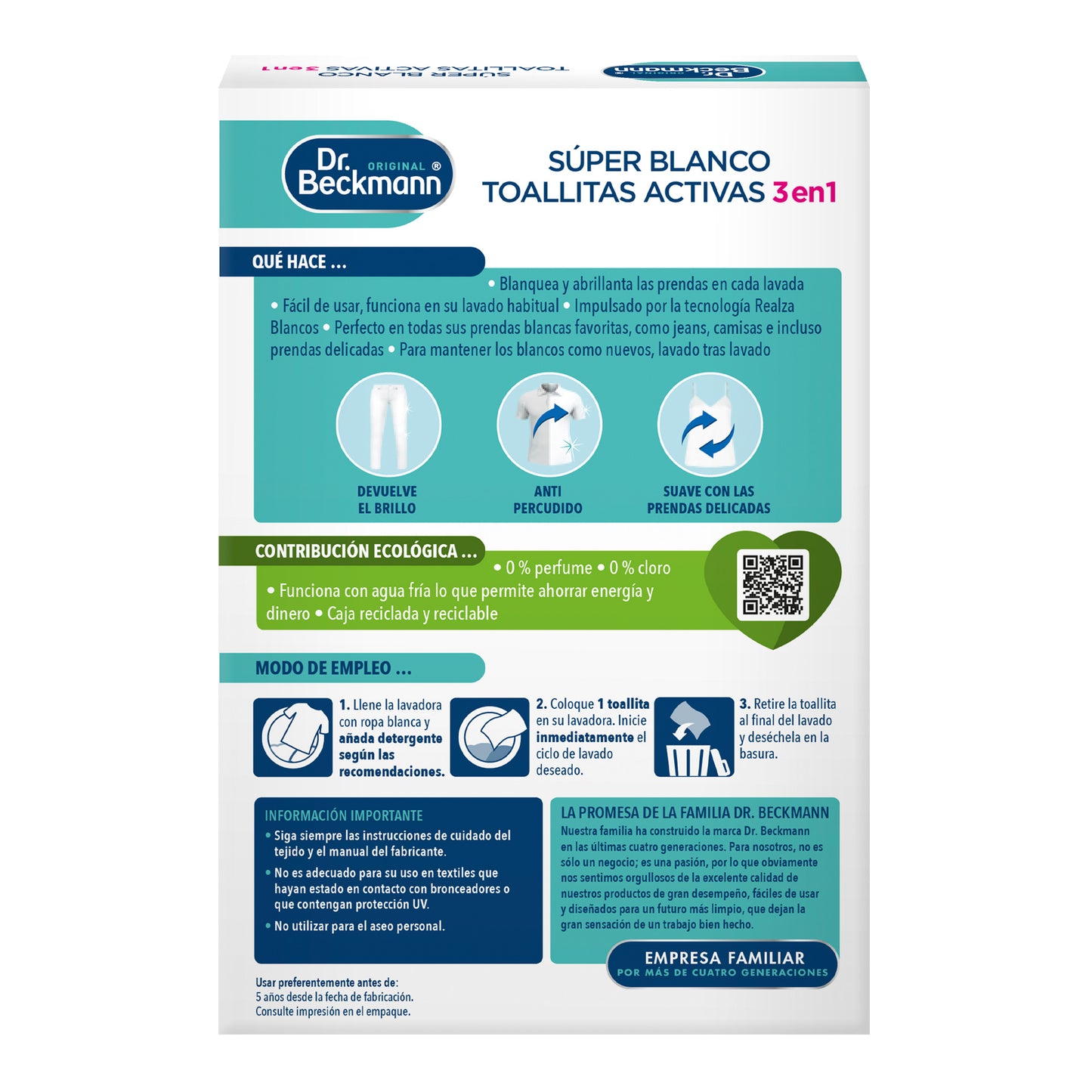 Super Blanco Toallitas Activas, Dr Beckmann - 15 toallitas