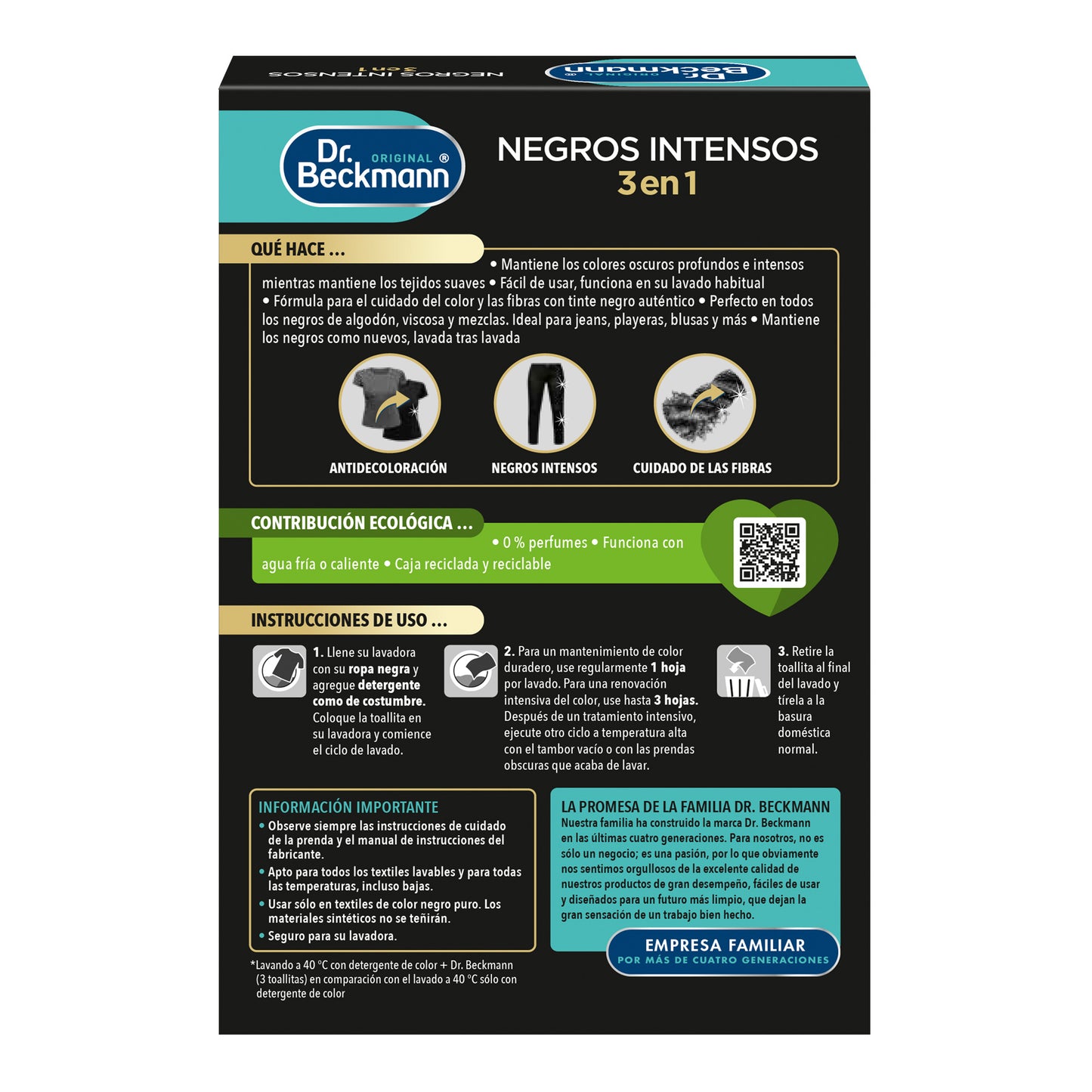 Toallitas Renovadoras de colores negros, Dr Beckmann - 8un