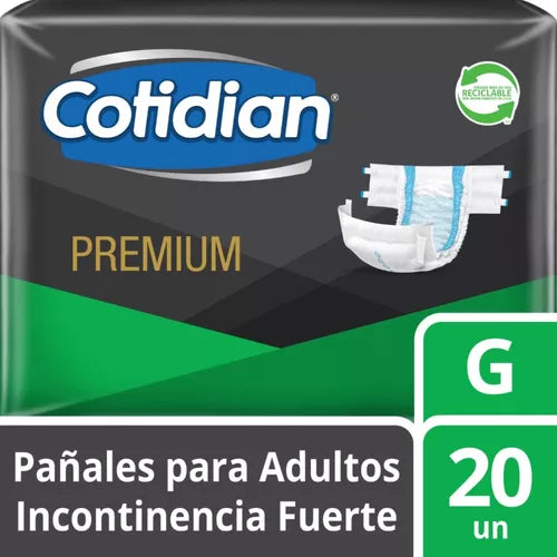 Pañal Adulto Cotidian, Premium - Incontinencia Fuerte, Talla G - 1x20