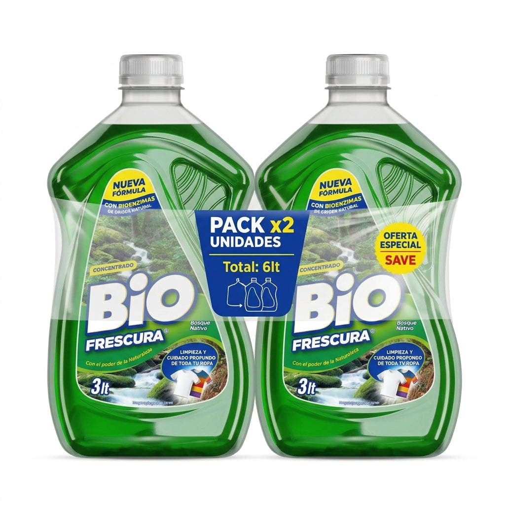Pack x2 Detergente Liquido Verde Bio Frescura Bosque Nativo 3L