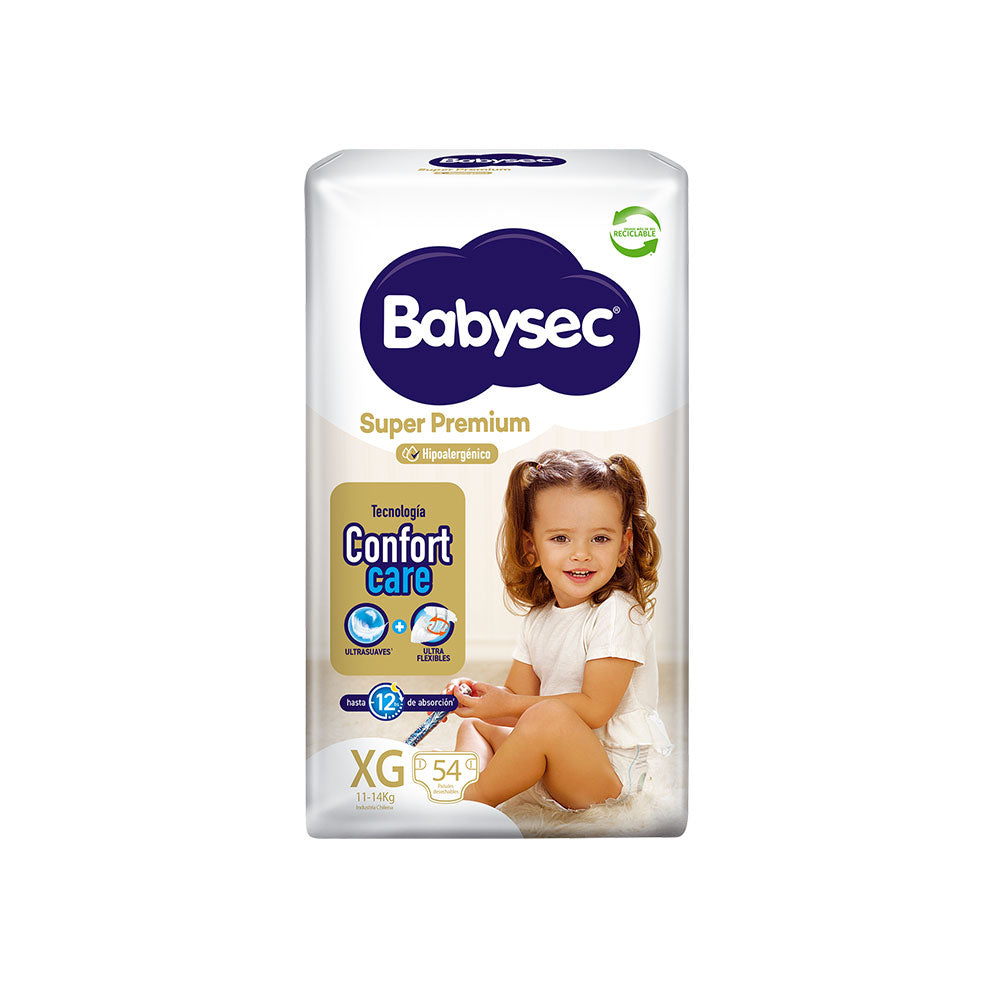 Pañal Niño Babysec, Super Premium, Talla XG - 54 unidades