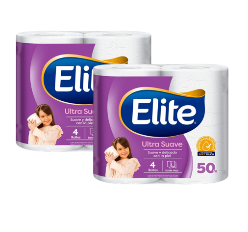 Papel Higiénico Elite, Doble Hoja Ultra Suave, 50 mts - 8 rollos