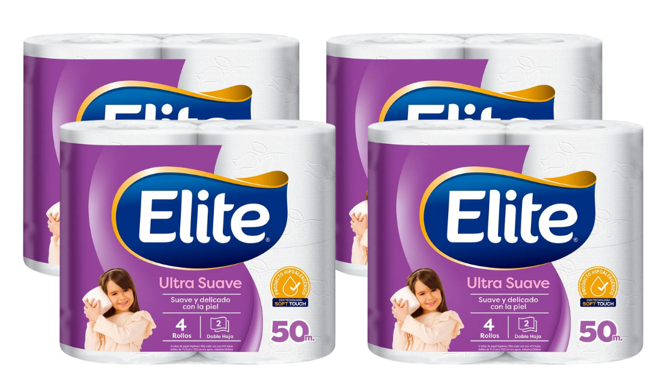 Papel Higiénico Elite, Doble Hoja Ultra Suave, 50 mts - 16 rollos
